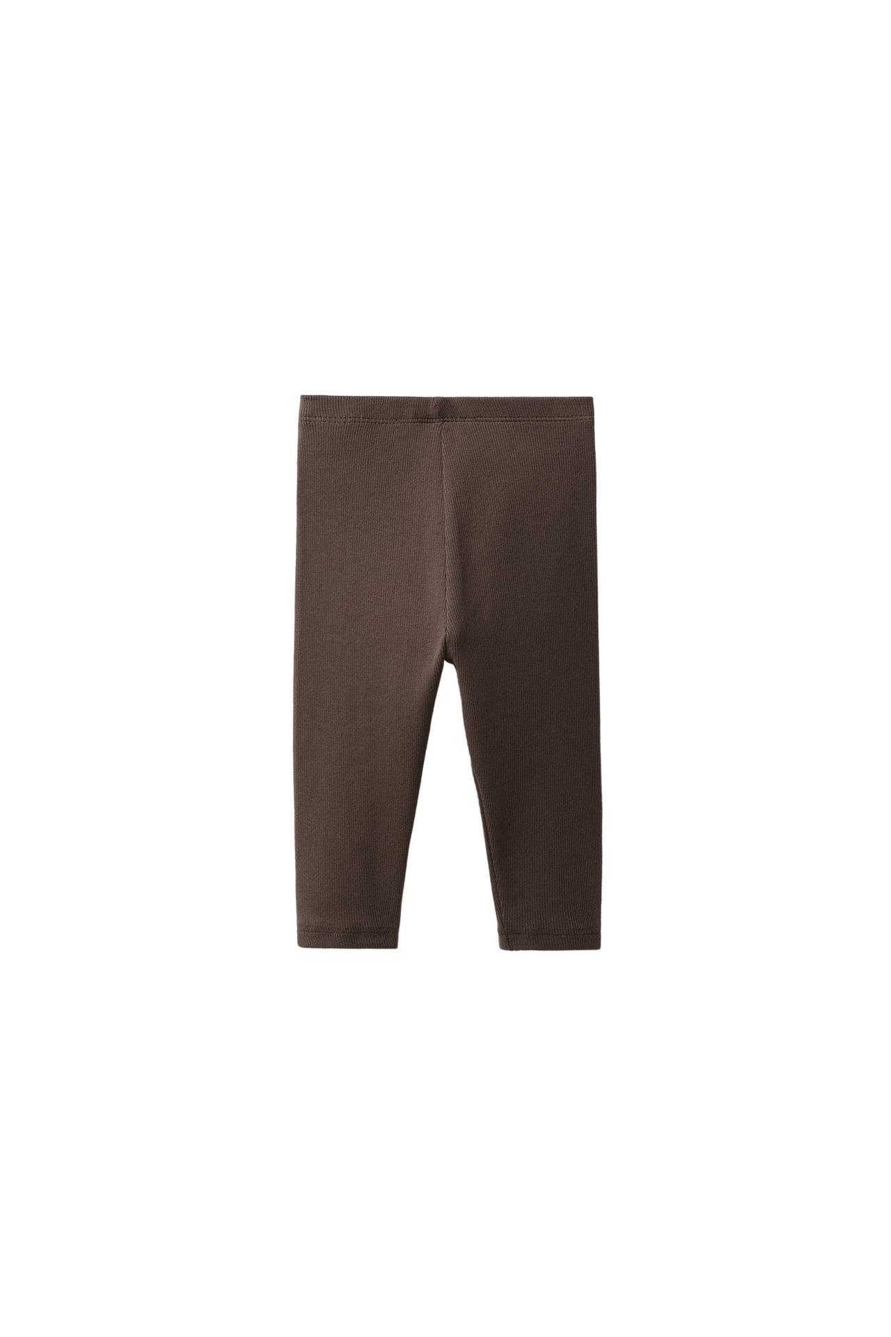 LABEL DETAIL RIBBED LEGGINGS — Chocolate brown