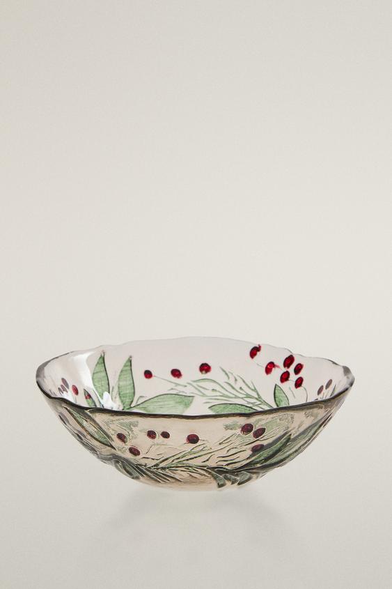 Zara CHRISTMAS GARLAND GLASS BOWL - Green - Image 0