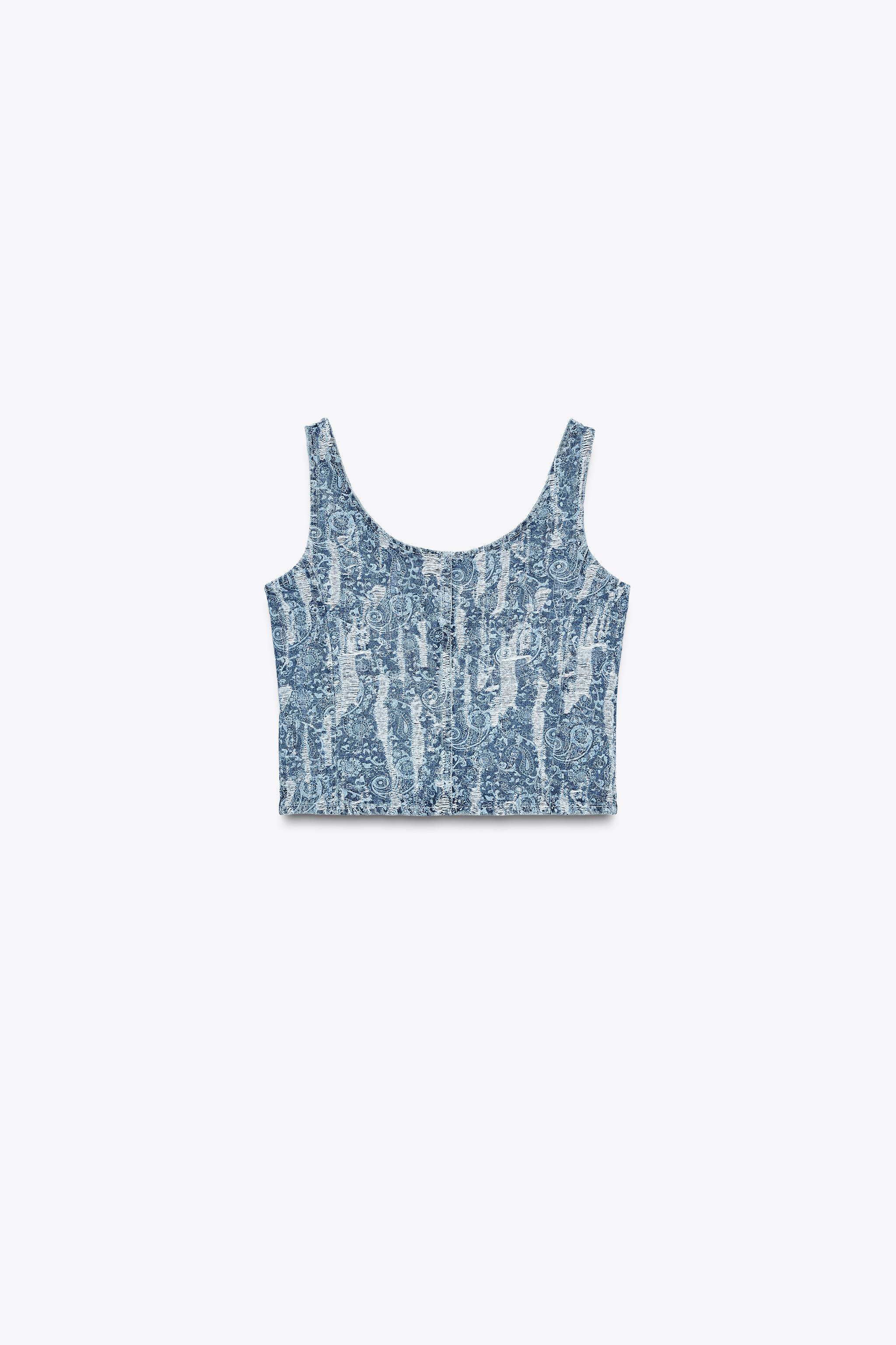 Z1975 DISTRESSED DENIM TOP - Light blue | ZARA United States
