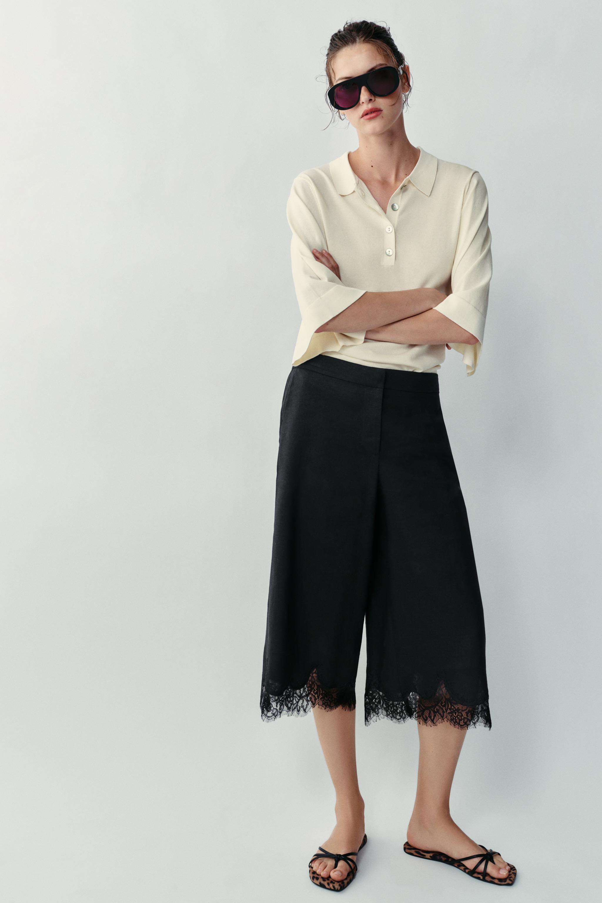 ELBOW-LENGTH SLEEVE KNIT POLO — Ecru