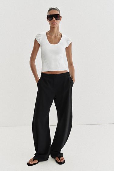 ТРИКОТАЖНЫЙ ТОП С КОМБИНИРОВАННЫМИ РУКАВАМИ — БЕЛЫЙ от Zara