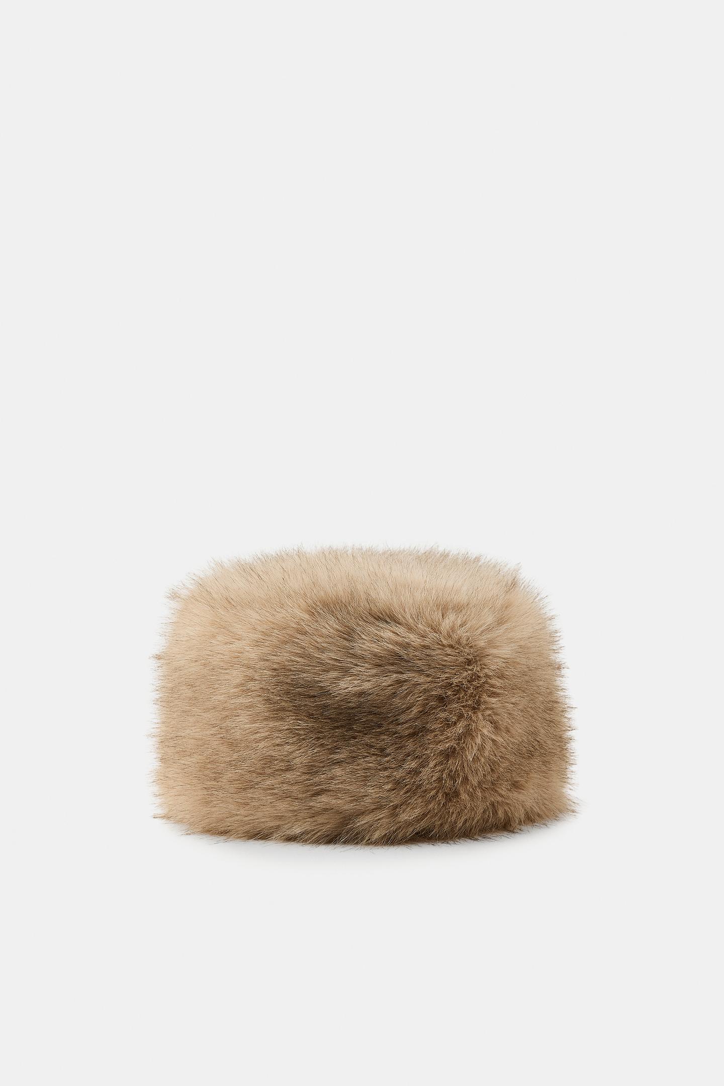 Женская кепка Zara Faux Fur, цвет: Экрю — фото 4