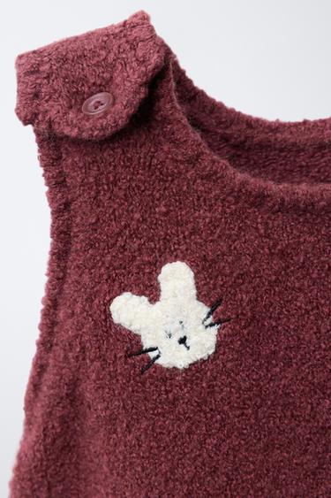 EMBROIDERED BUNNY KNIT DUNGAREES - Raspberry by Zara - Image 2