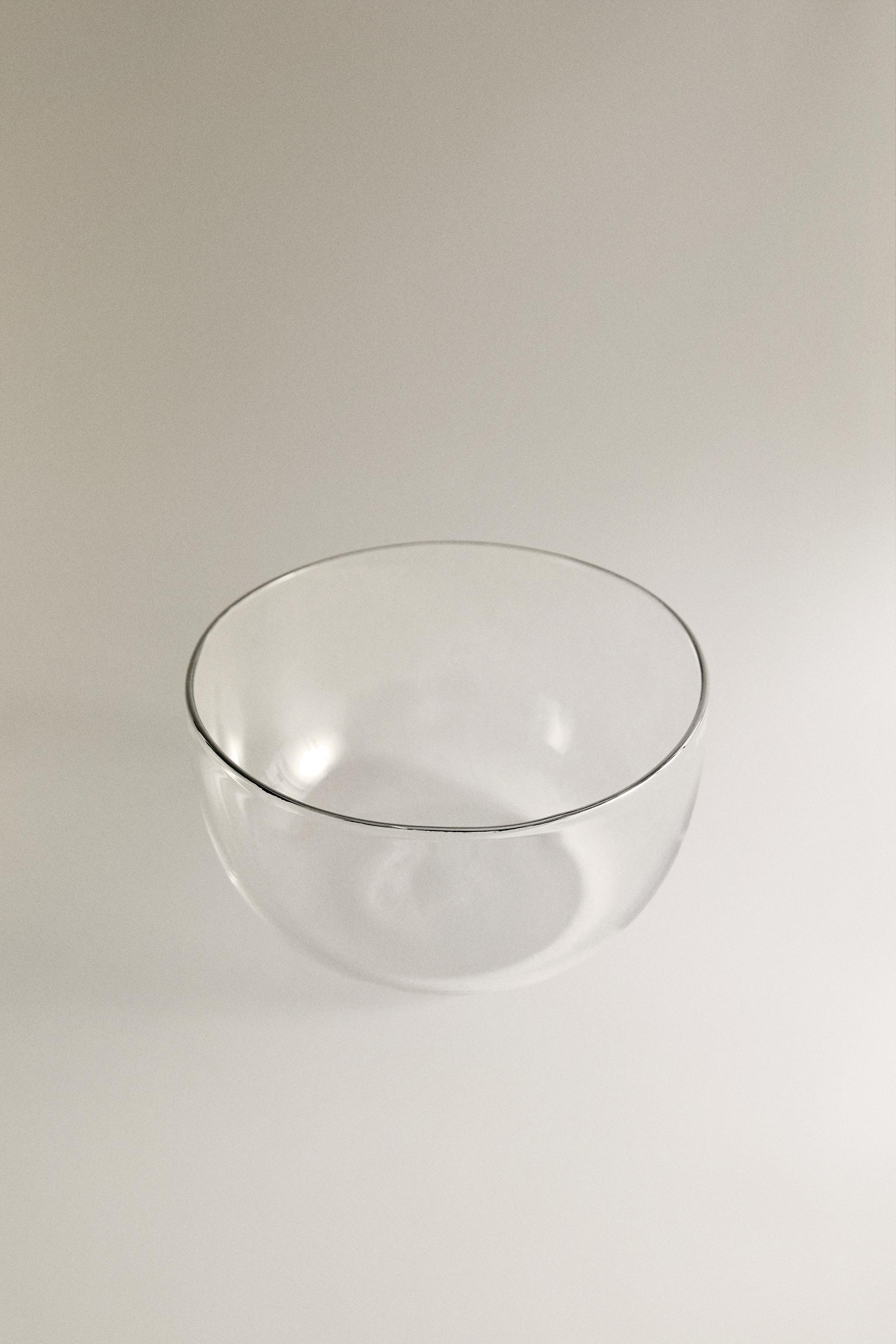 BOROSILICATE GLASS BOWL WITH SILVER RIM — Silver