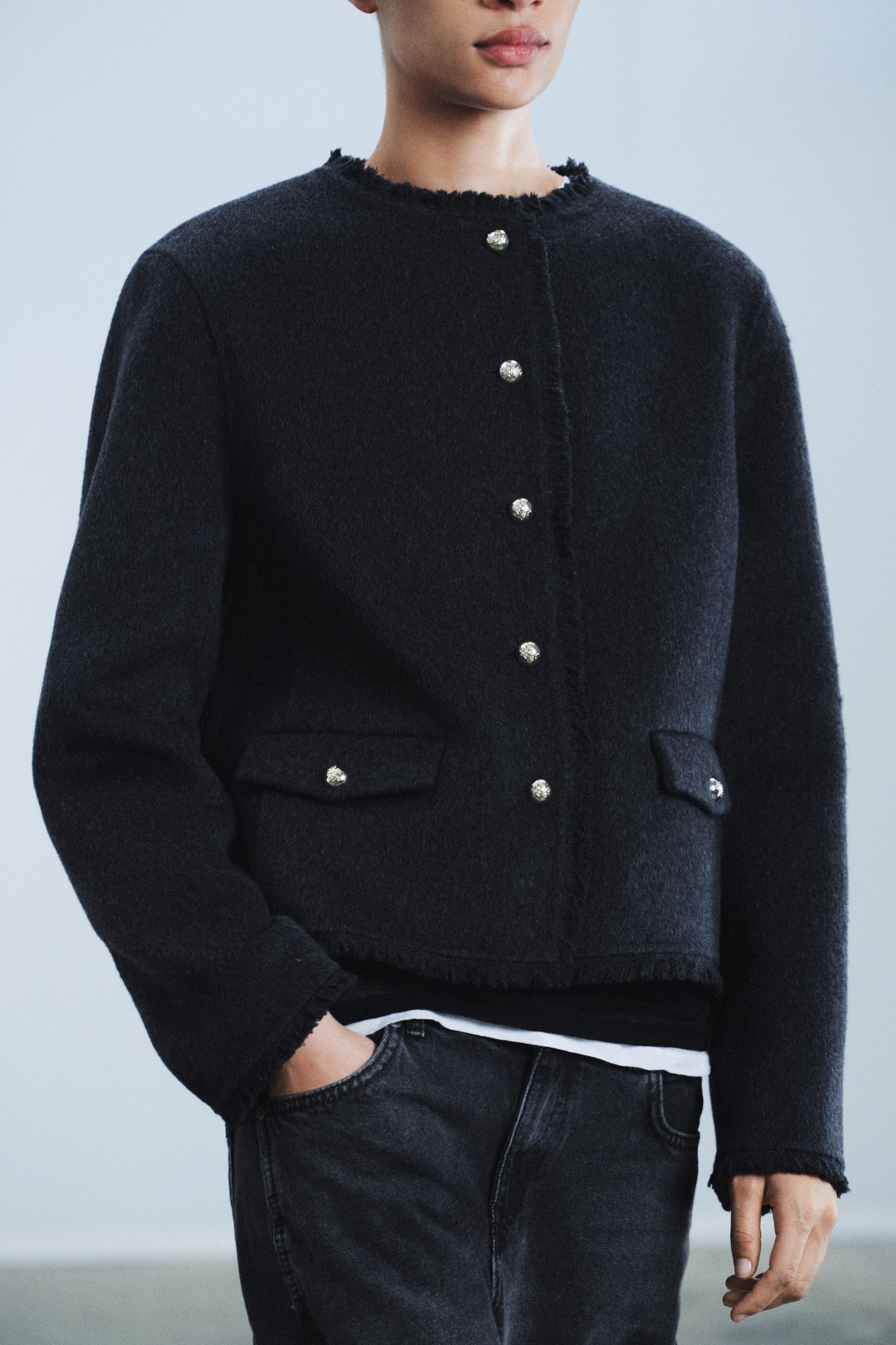 ZW COLLECTION ウール混クロップド丈ジャケット - ダークグレー | ZARA