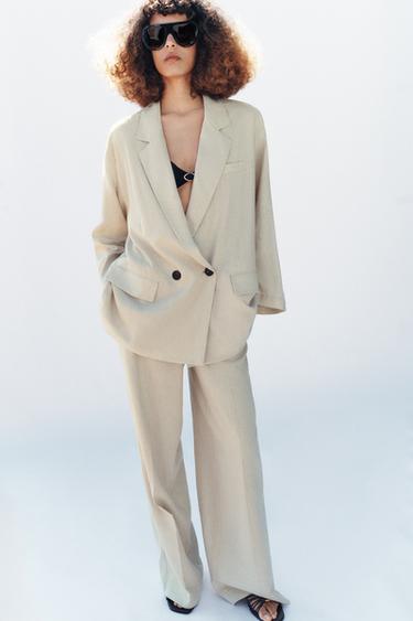 VESTE À BOUTONNAGE CROISÉ AVEC LIN - Beige clair de Zara - Image 2