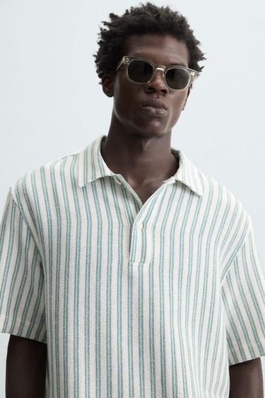 CHEMISE POLO STRUCTURÉE À CHEVRONS - Vert / Bleu de Zara - Image 4
