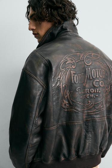 BLOUSON BOMBER EN CUIR FORD © - Marron de Zara - Image 5