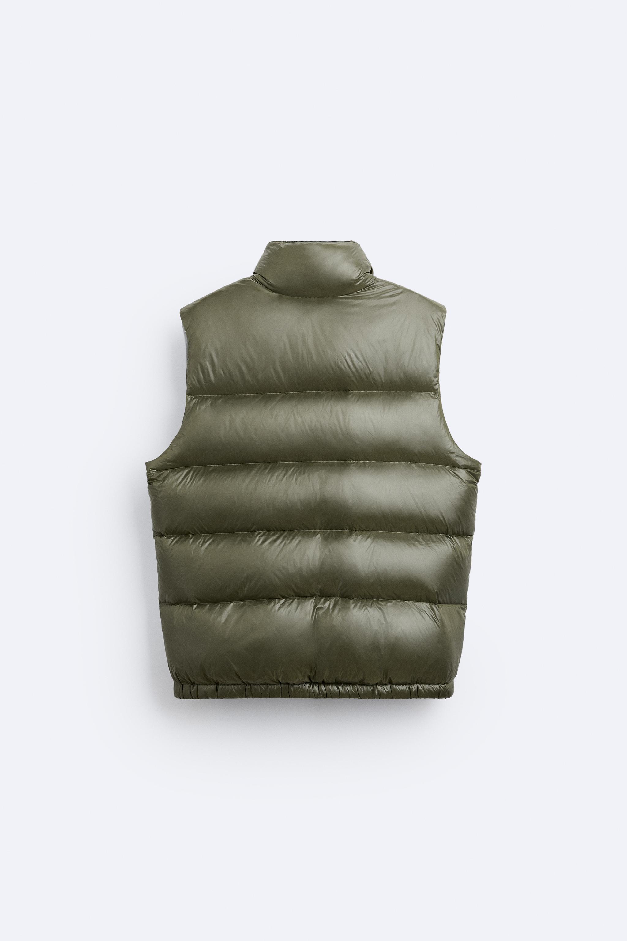 100% FEATHER FILL PUFFER VEST - Khaki | ZARA Canada