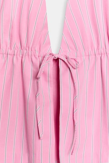 TOP HALTER POPELINE RAYURES - Rose / Blanc de Zara - Image 11