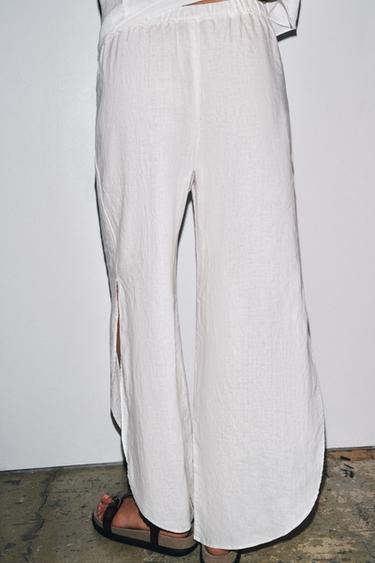 ZW COLLECTION LINEN TROUSERS WITH VENTS - White by Zara - Image 1