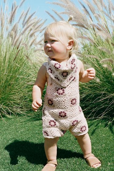 CROCHET FLORAL KNIT BANDANA - Light beige by Zara