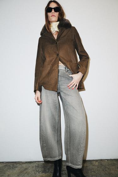 VESTE EN CUIR AVEC COL EFFET FOURRURE ZW COLLECTION - Marron de Zara