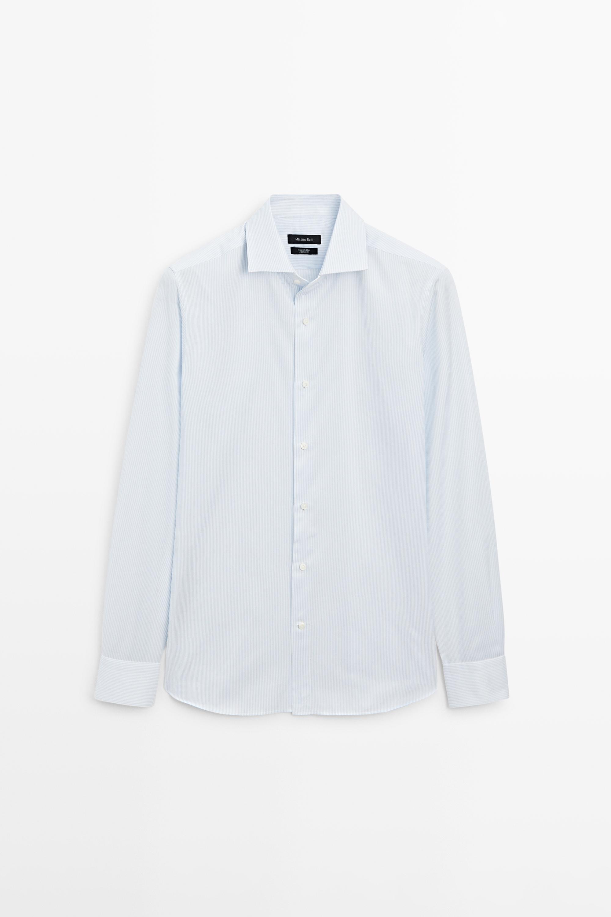 Slim fit 100% cotton double stripe shirt — Green stripe