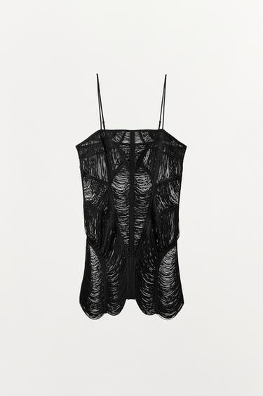 ROBE COURTE À FRANGES - Noir de Zara - Image 5