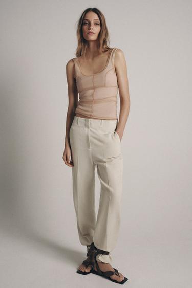 SEAM DETAIL TULLE TOP - Beige-pink by Zara - Image 4