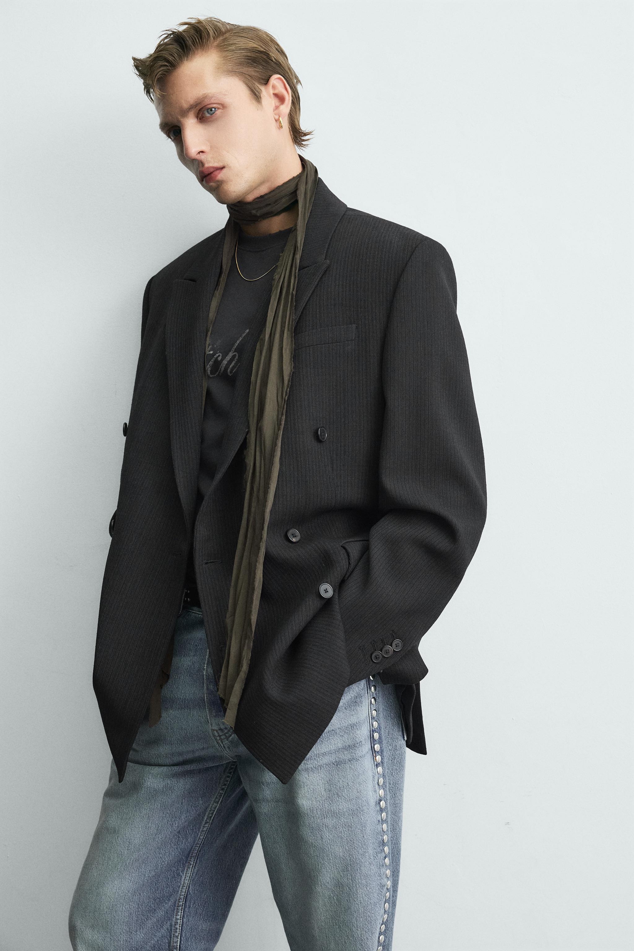 ピンストライプ柄ダブルブレストブレザー - ブラック | ZARA Japan / 日本