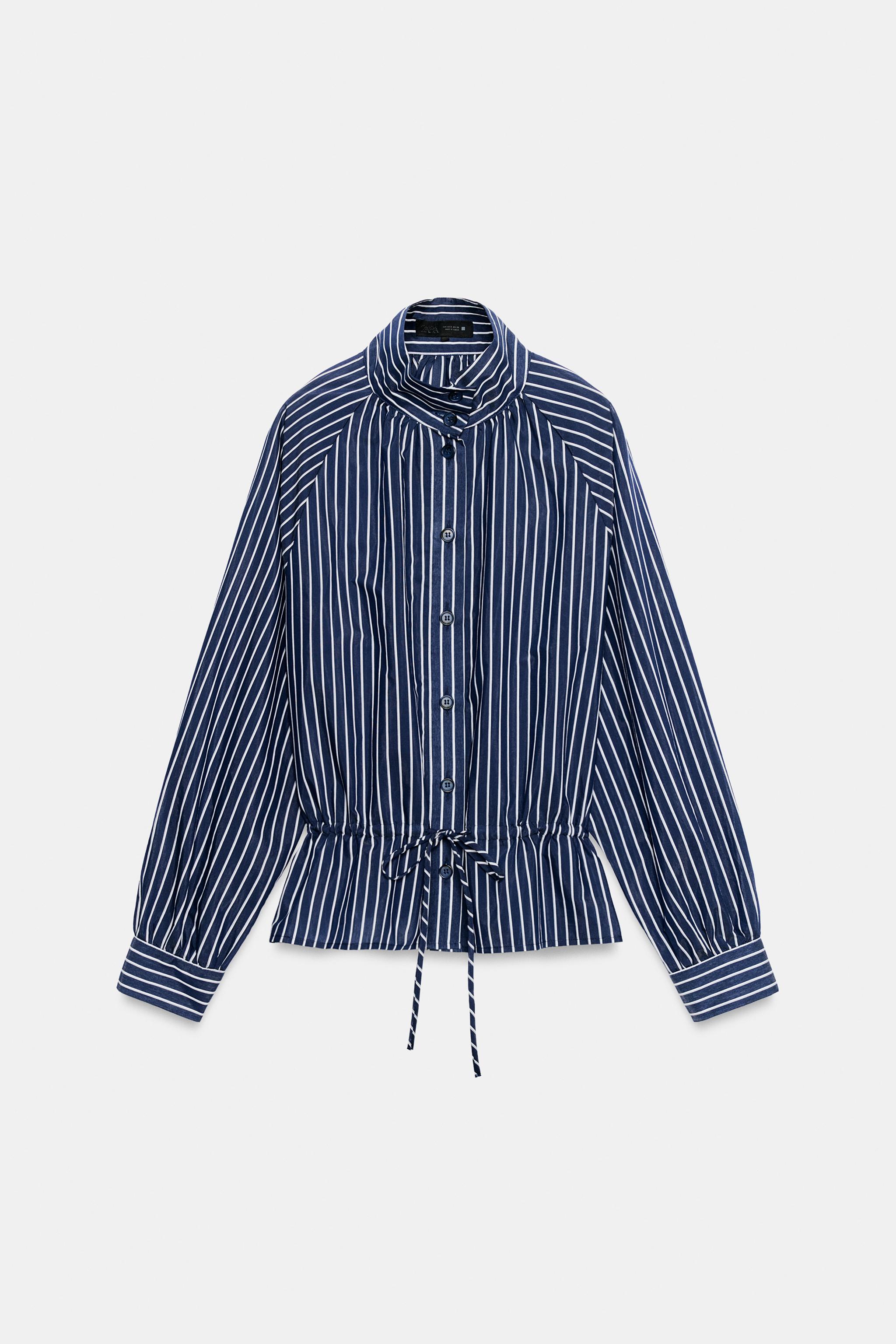 Zara STRIPED HIGH NECK SHIRT — фото 9