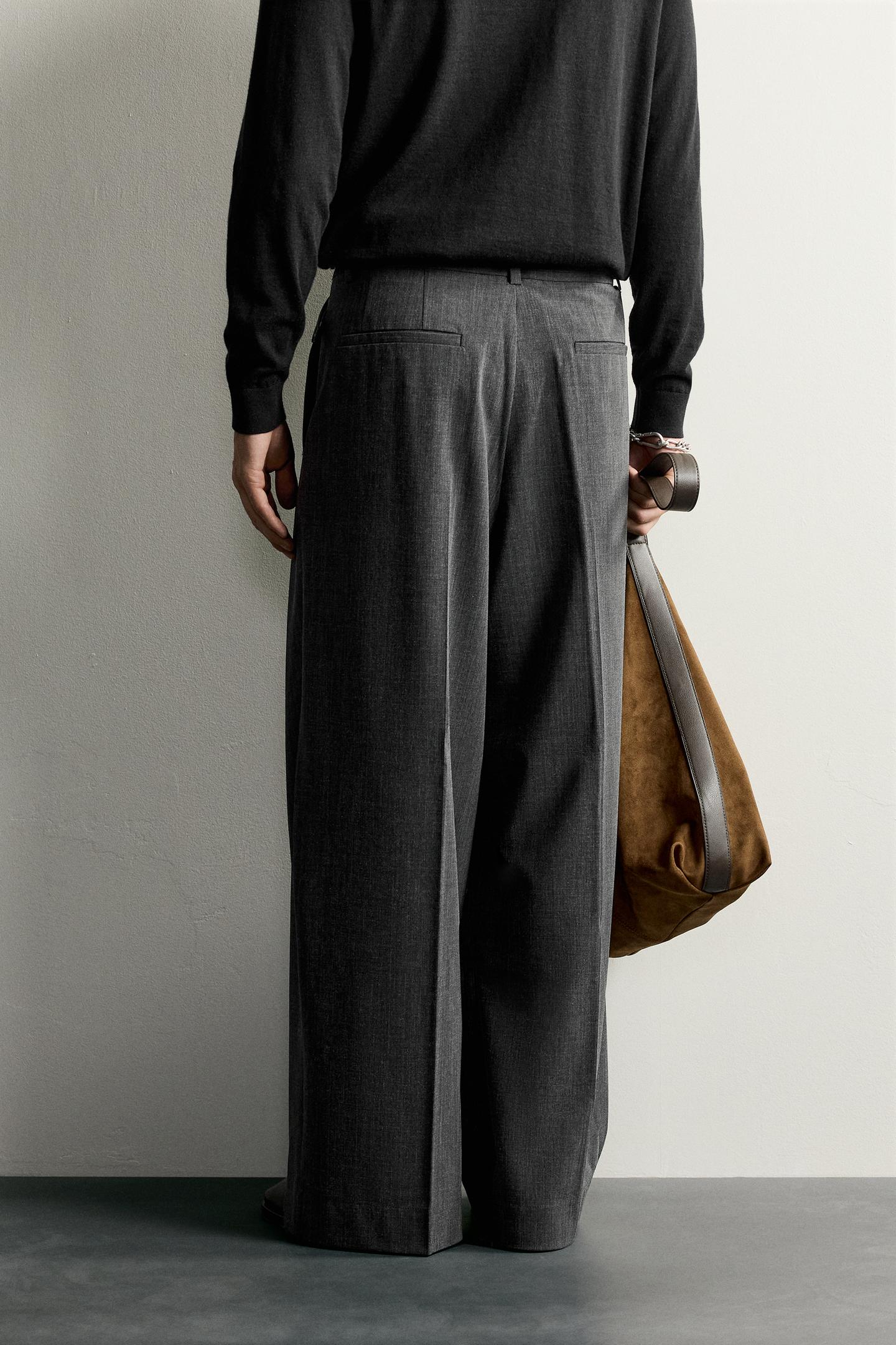 Мужские брюки Zara Relaxed-Fit Pleated, цвет: Серый — фото 3