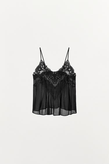 TOP LINGERIE BRODÉ FANTAISIE ZW COLLECTION - Noir de Zara - Image 1