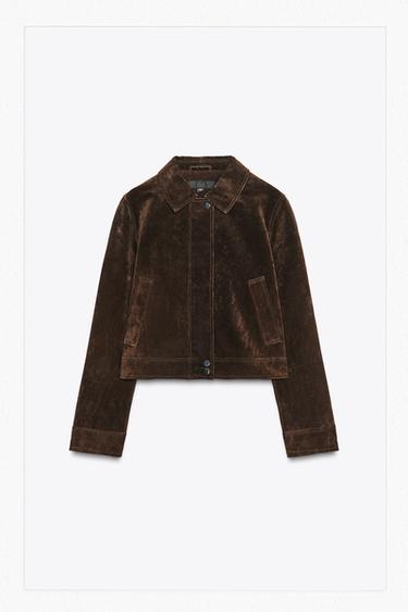 КОРОТКАЯ КУРТКА ИЗ 100% КОЖИ — ТЕМНО-КОРИЧНЕВЫЙ от Zara