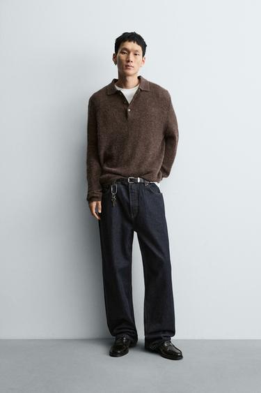 Zara TEXTURED KNIT POLO SHIRT - Brown - Image 0