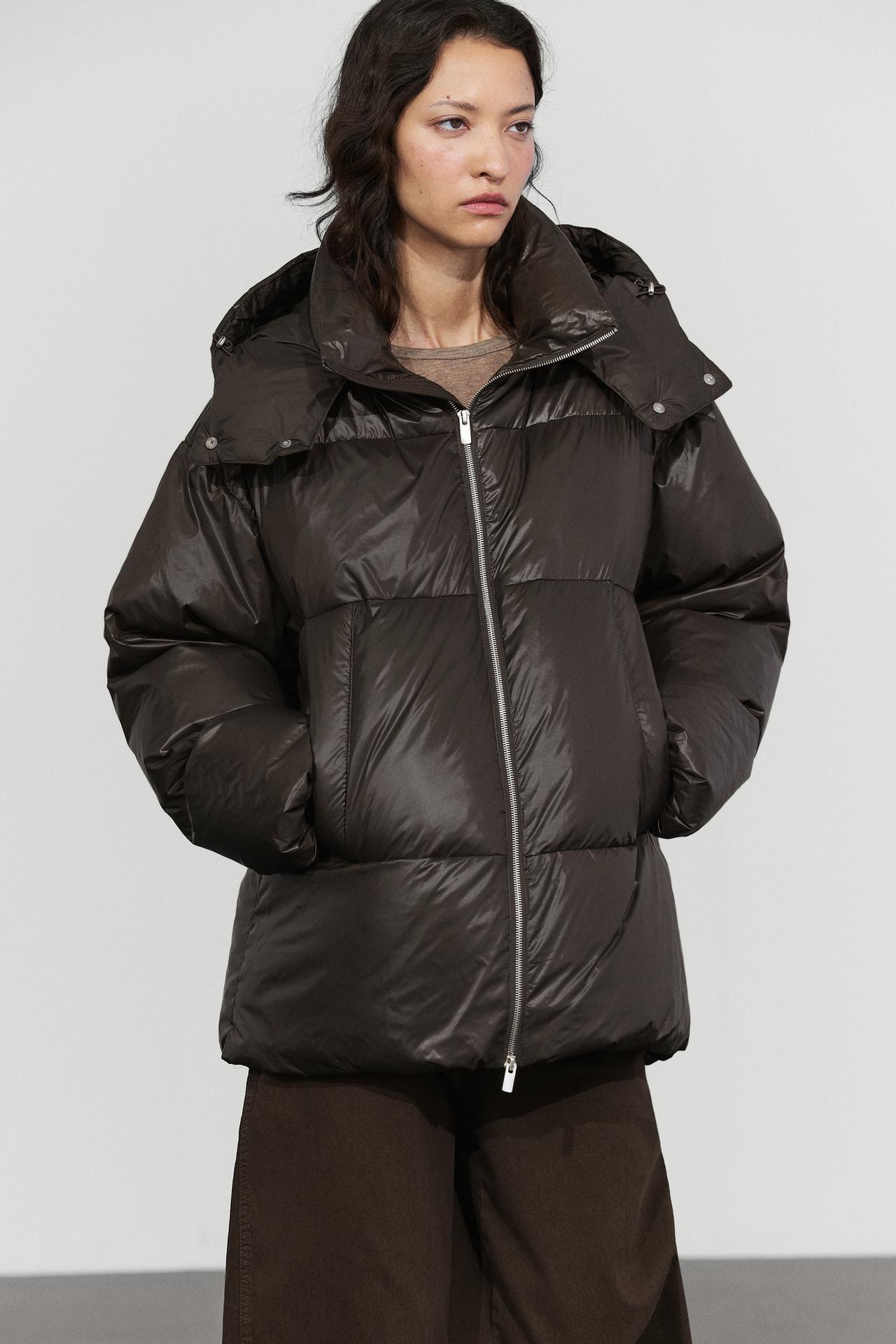Down jacket with mitten detail — Dark gray marl