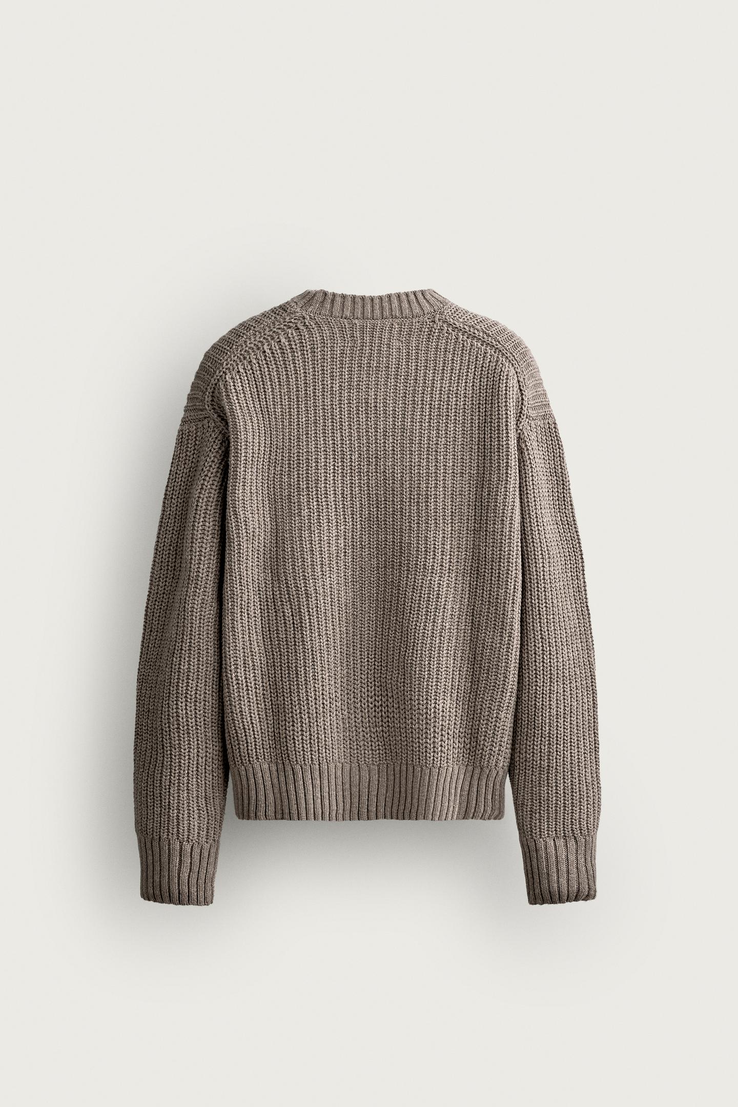 Мужской свитер Zara Cotton-Wool English Rib, цвет: Бежевый меланжевый — фото 7