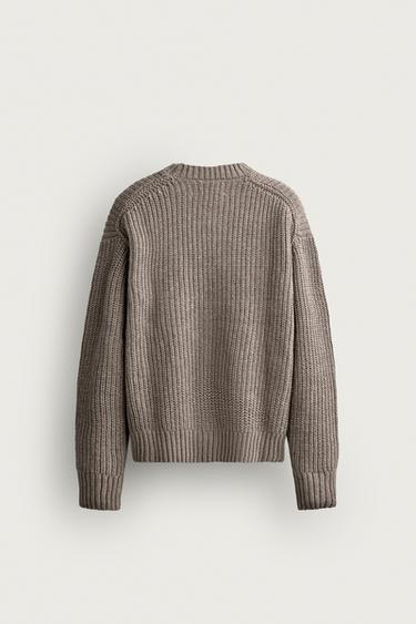 COTTON-WOOL ENGLISH RIB SWEATER — Beige marl 2