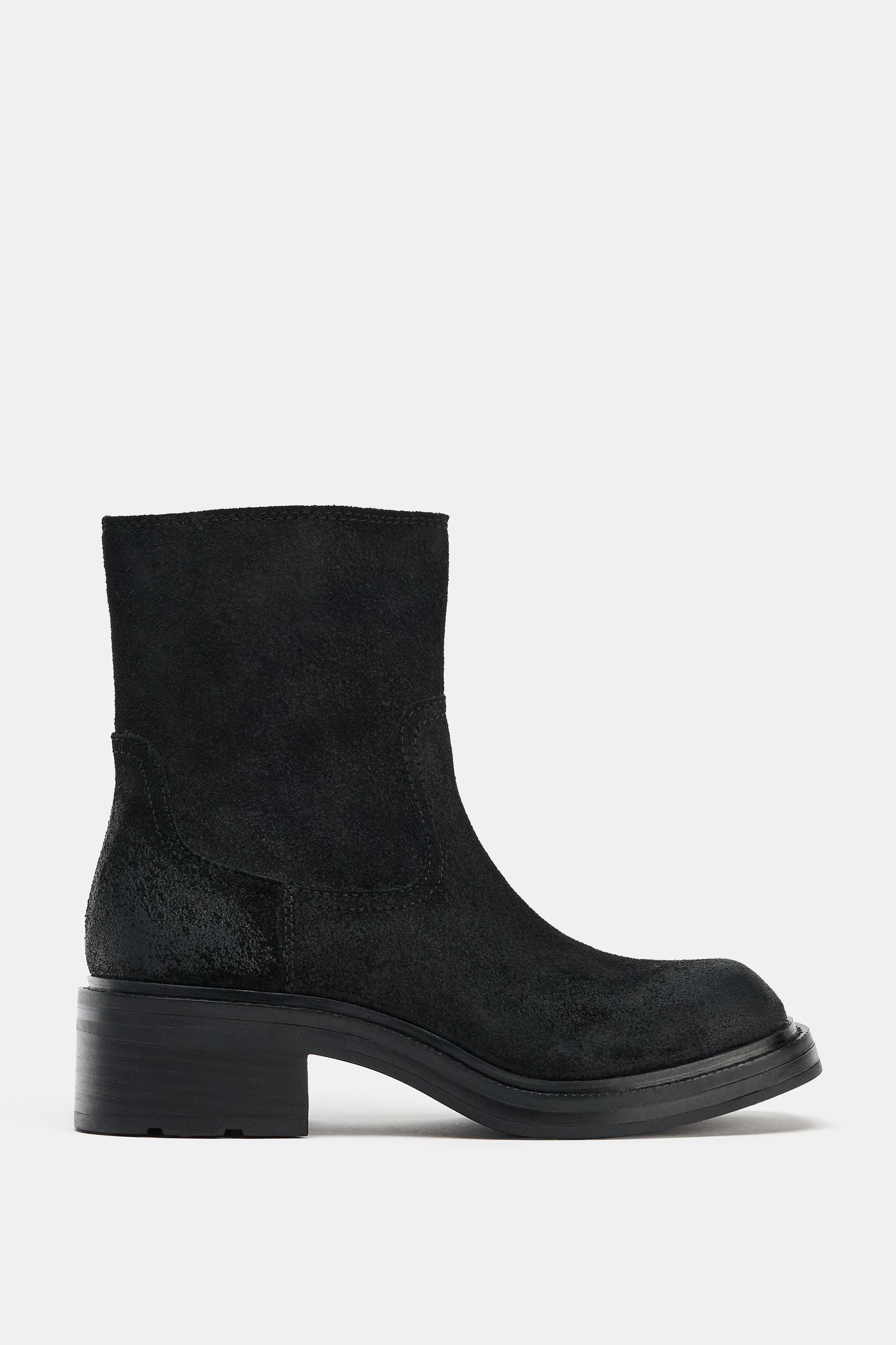LEATHER SQUARE TOE ANKLE BOOTS