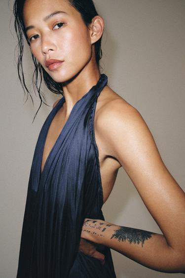 ZW COLLECTION SATIN HALTER JUMPSUIT - Navy blue by Zara - Image 1