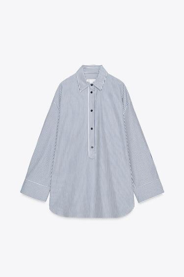 CAMISA POPELÍN RAYAS ZW COLLECTION - Blanco / Marino de Zara