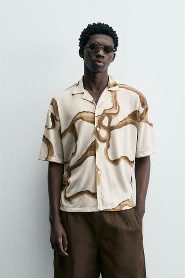 CAMISA COM ESTAMPA ABSTRATA - castanho da Zara