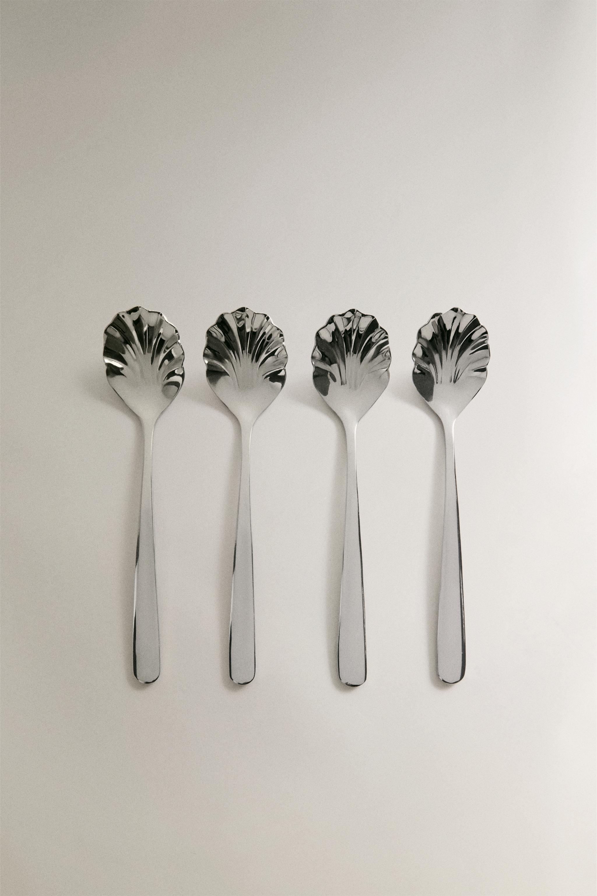 LOT DE 4 PETITES CUILLÈRES COQUILLAGE EN ACIER