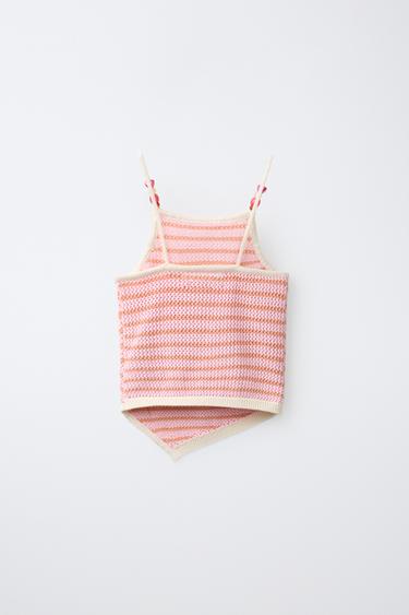 ASYMMETRIC STRIPED KNIT TOP - Light pink by Zara - Image 1