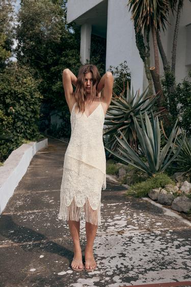 BEADED LACE TOP - Ecru by Zara
