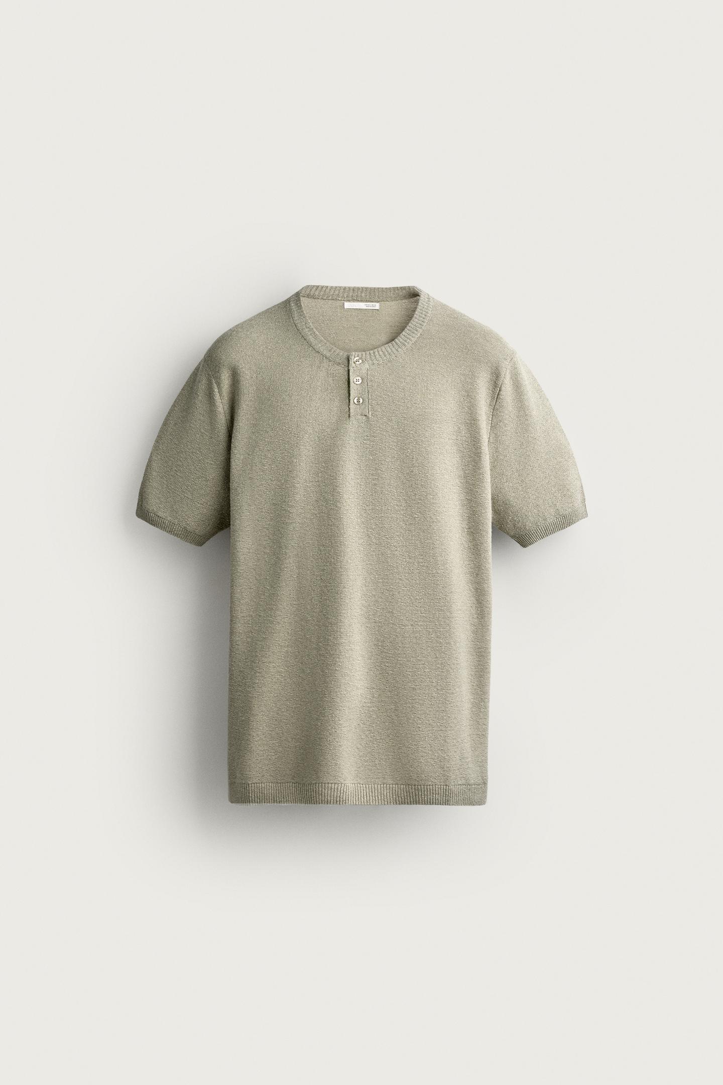 Мужская футболка Zara Knit Henley, цвет: Песочный — фото 7