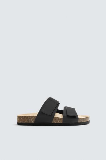 RUBBERISED DOUBLE-STRAP SANDALS - Black by Zara
