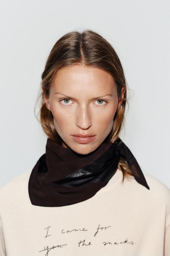 MIXED-MATERIAL BANDANA 100% SPLIT SUEDE LEATHER - Brown by Zara - Image 0