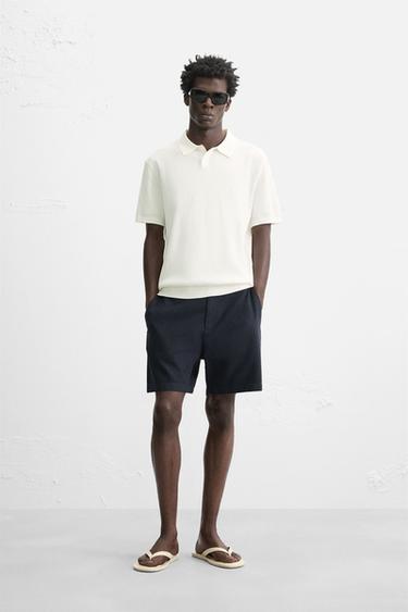 ТРИКОТАЖНОЕ ПОЛО В РУБЧИК — ЖЕЛТОВАТО-БЕЛЫЙ от Zara