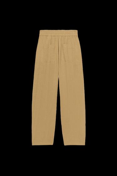 Zara FLOWY ELASTIC WAIST PANTS SET - taupe brown