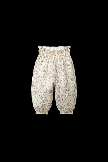 Zara FLORAL TEXTURED PANTS - Ecru - Image 0