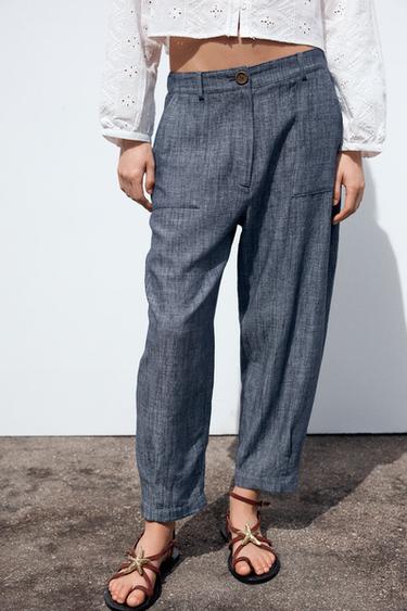 LINEN JOGGER TROUSERS - Light indigo by Zara