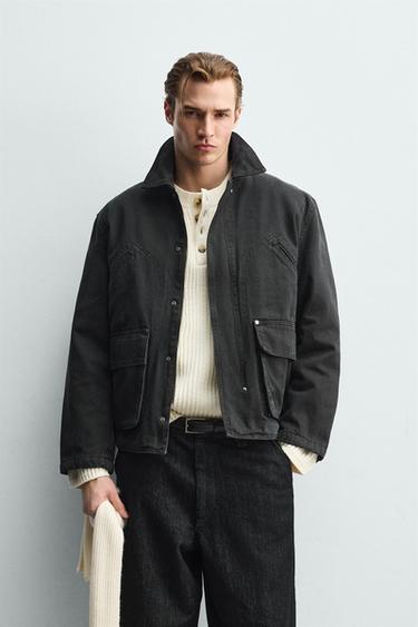 RELAXED FIT WASHED JACKET WITH POCKETS - Dark grey by Zara
