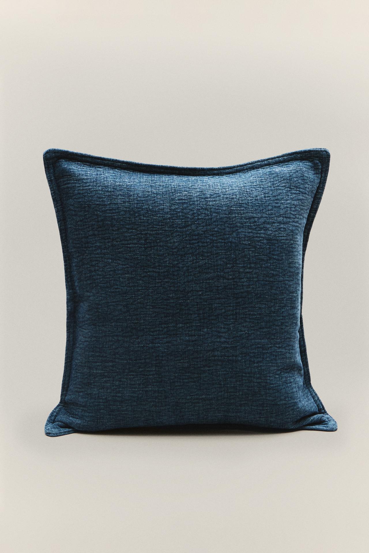 PLAIN LINEN THROW PILLOW COVER — Mid-blue