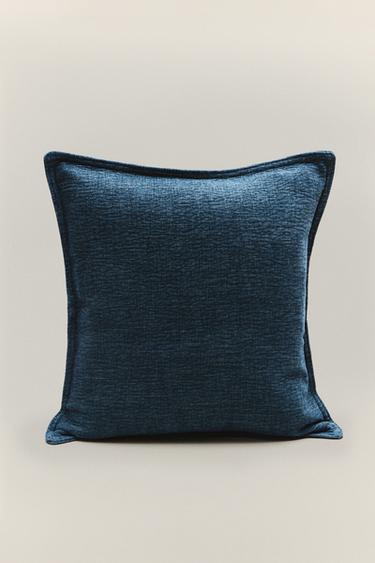 PLAIN LINEN THROW PILLOW COVER — Mid-blue 1