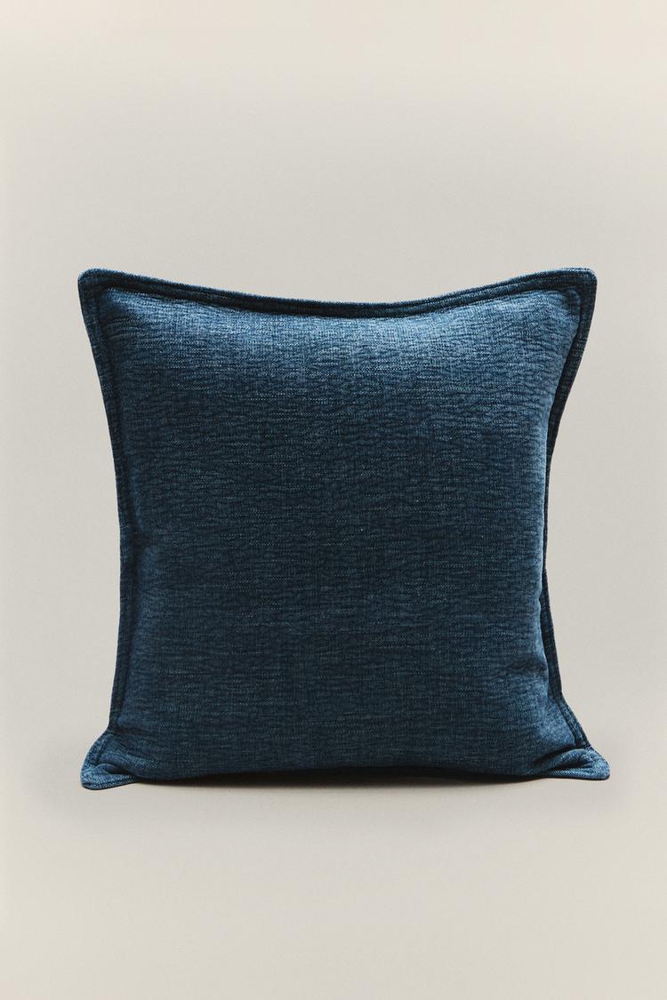 PLAIN LINEN THROW PILLOW COVER — Mid-blue