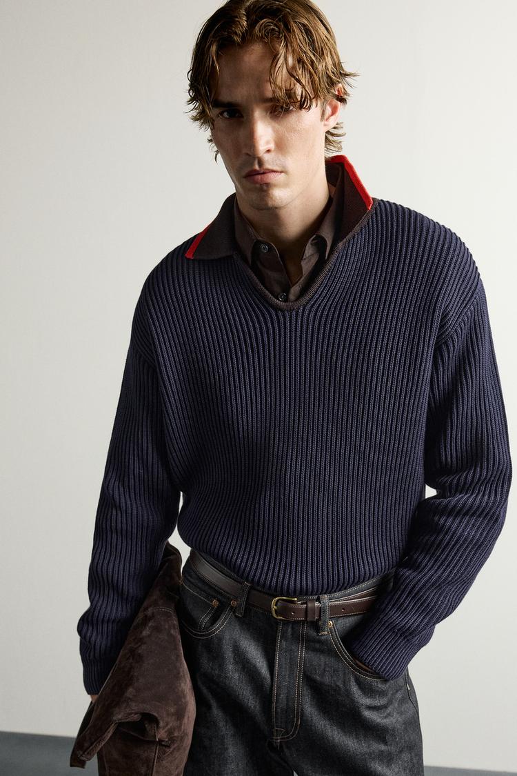 CONTRAST COLLAR KNIT POLO SHIRT