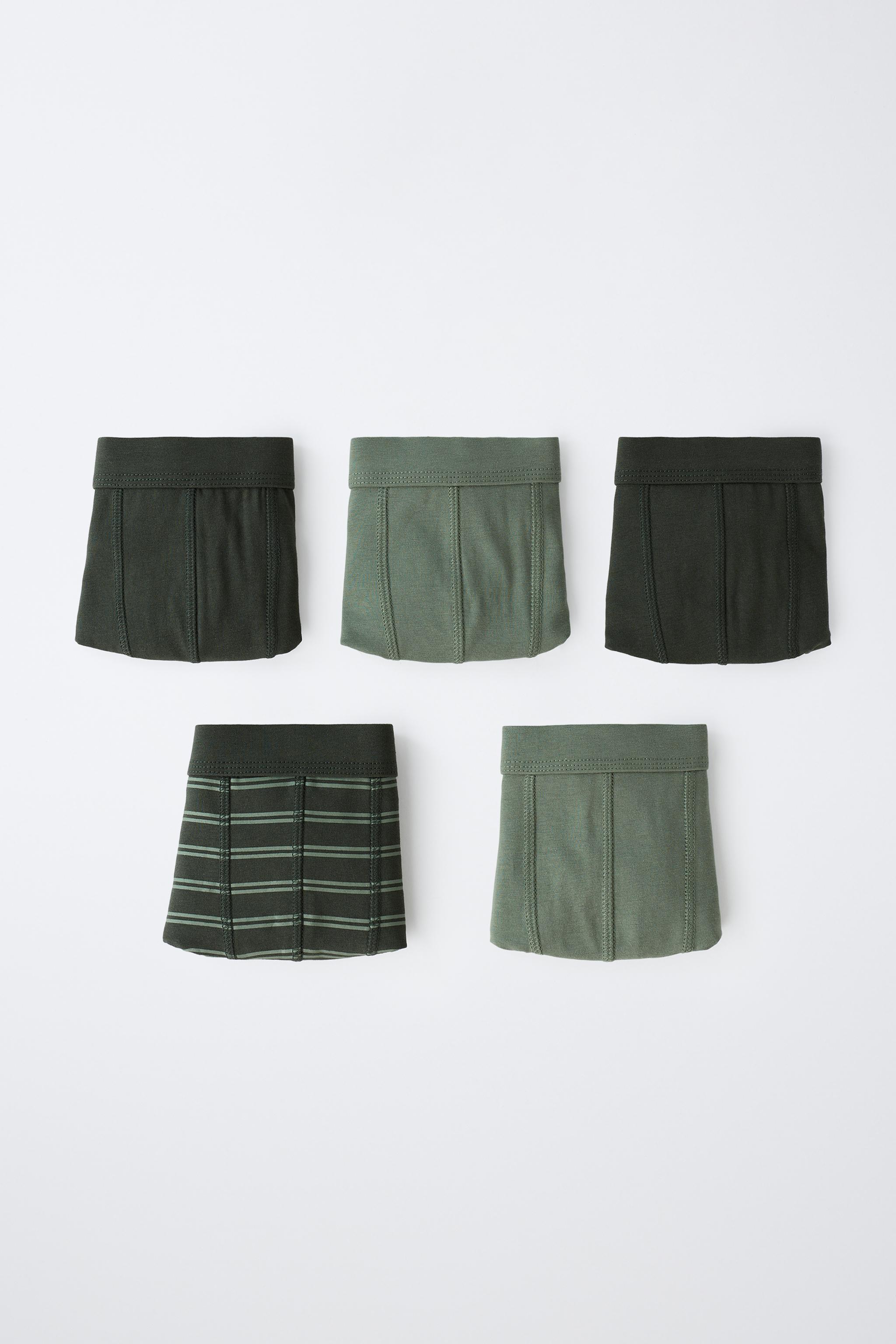 KIDS 6-14 YEARS: PACK OF FIVE STRIPED AND SOLID BOXER BRIEFS