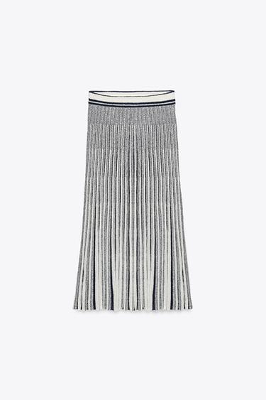 STRIPED CUT-OUT KNIT SKIRT - Ecru / Navy by Zara